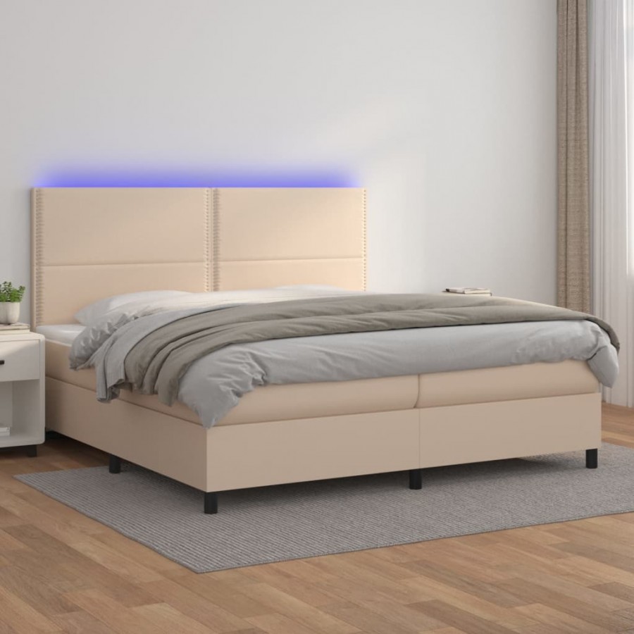 Sommier à lattes de lit avec matelas LED Cappuccino 200x200 cm