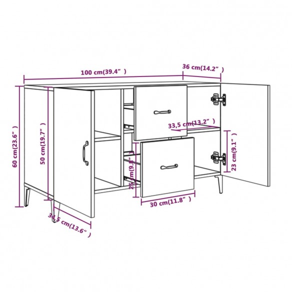 Buffet blanc brillant 100x36x60 cm bois d'ingénierie