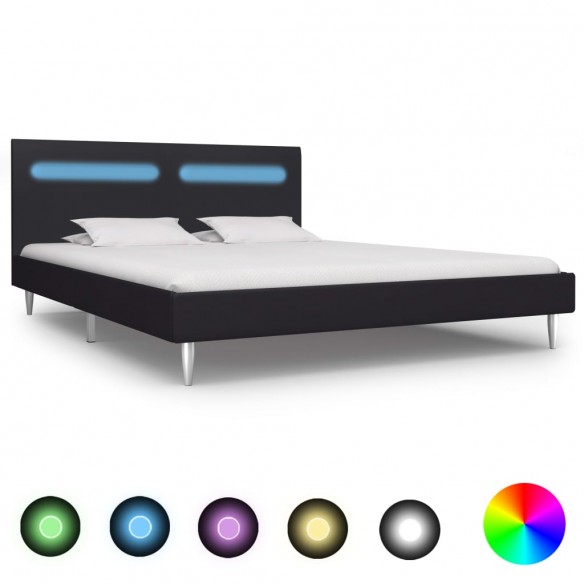 Cadre de lit avec LED Noir Tissu 180 x 200 cm