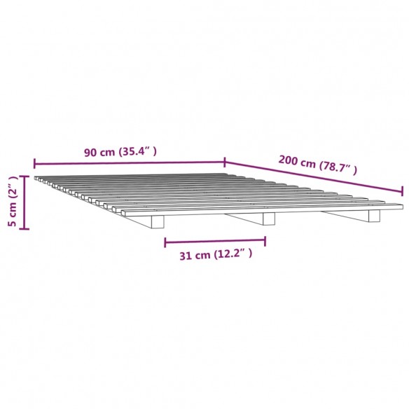 Cadre de lit Gris 90x200 cm Bois de pin massif