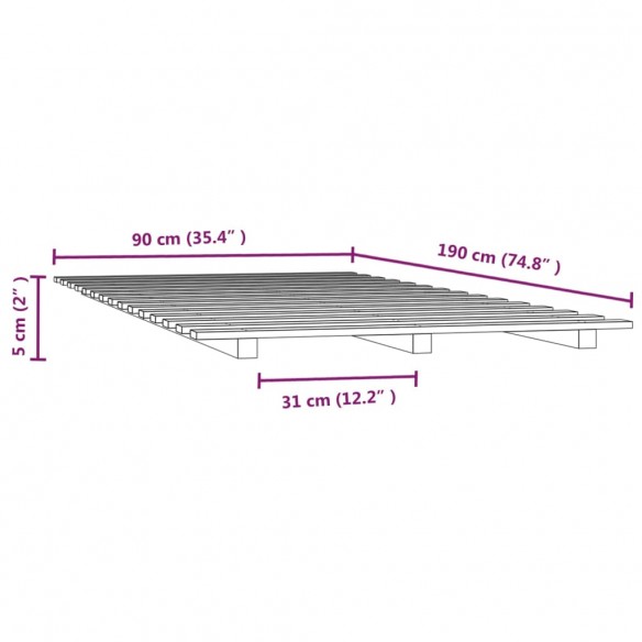 Cadre de lit Gris 90x190 cm Bois de pin massif