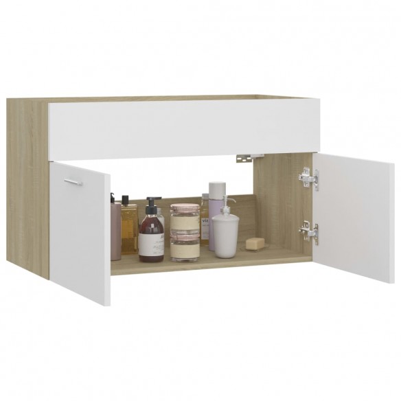 Armoire d'évier Blanc et chêne sonoma 80x38,5x46 cm Aggloméré