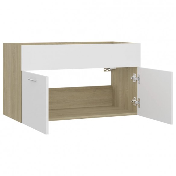 Armoire d'évier Blanc et chêne sonoma 80x38,5x46 cm Aggloméré