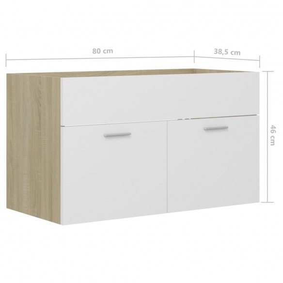 Armoire d'évier Blanc et chêne sonoma 80x38,5x46 cm Aggloméré