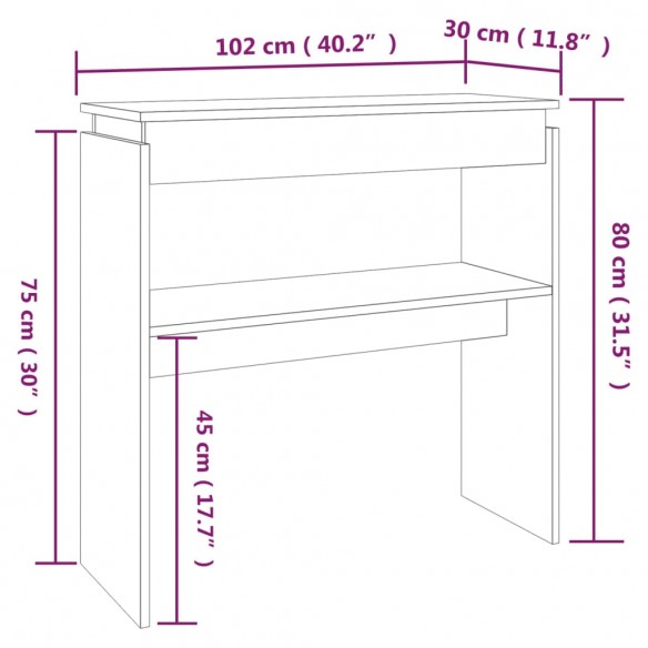 Table console Chêne fumé 102x30x80 cm Bois d'ingénierie