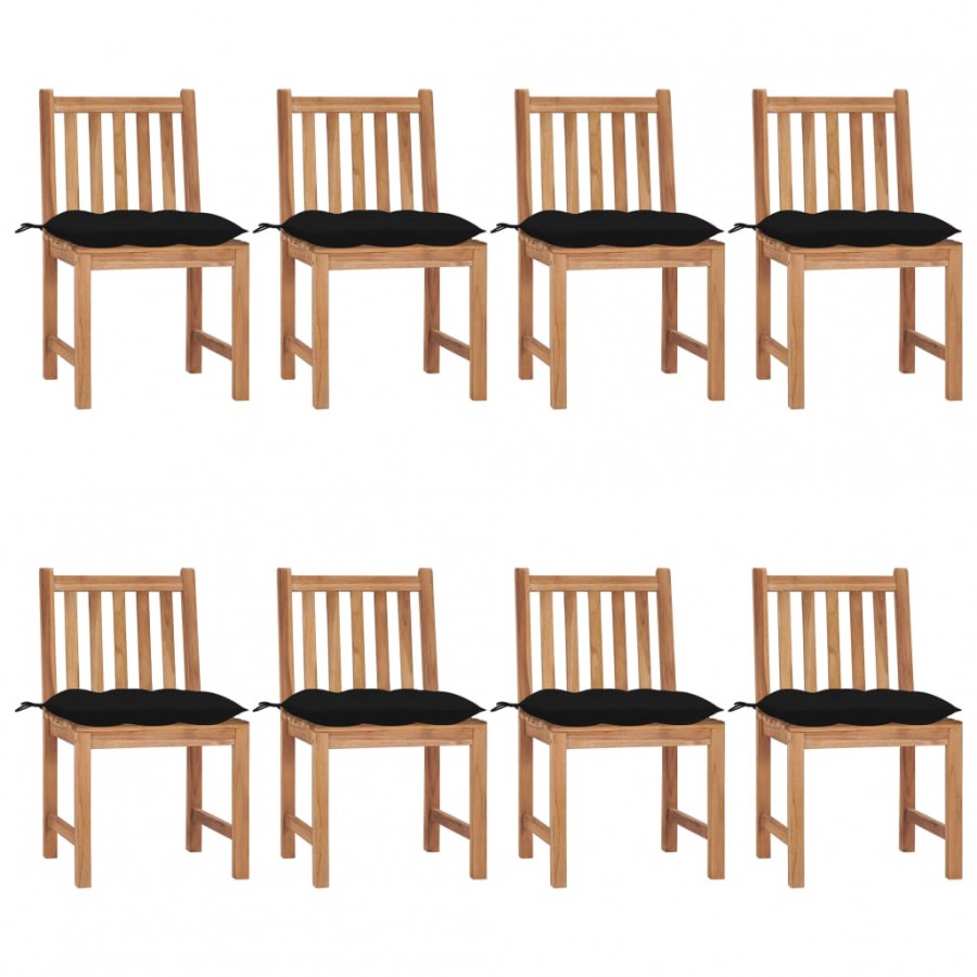 Chaises de jardin 8 pcs avec coussins Bois de teck massif