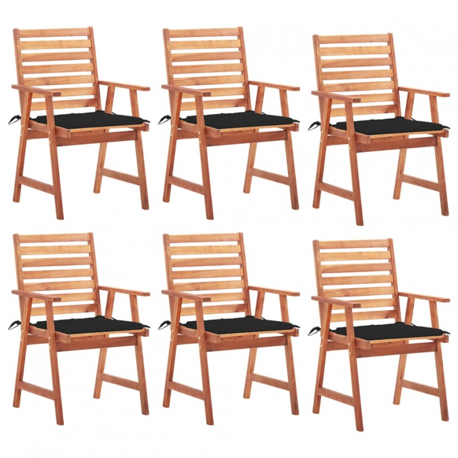 Chaises à dîner d'extérieur 6 pcs avec coussins Acacia massif