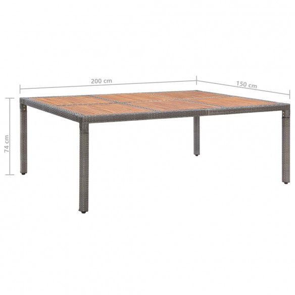 Table de jardin Gris 200x150x74 cm Résine tressée et acacia