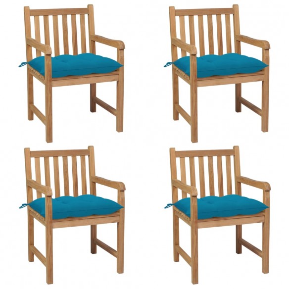 Chaises de jardin 4 pcs avec coussins bleu clair Teck solide