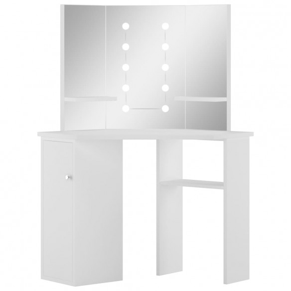 Coiffeuse d'angle table de maquillage lumière LED Blanc clair