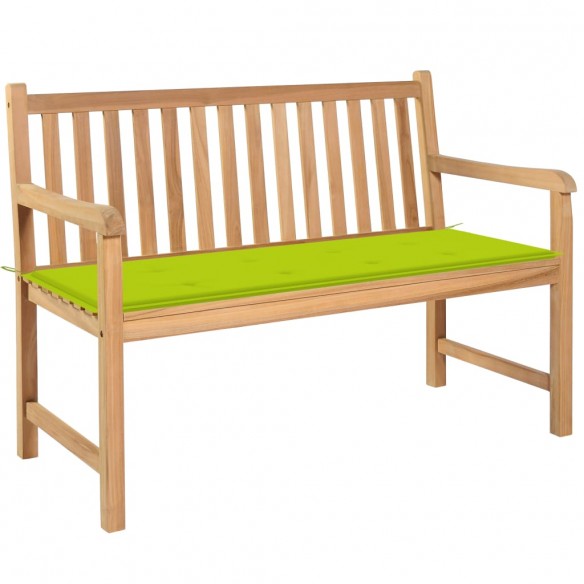 Banc de jardin avec coussin vert vif 120 cm Bois de teck massif