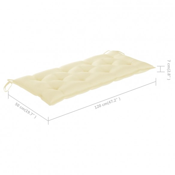 Banc de jardin avec coussin blanc crème 120 cm Bois de teck