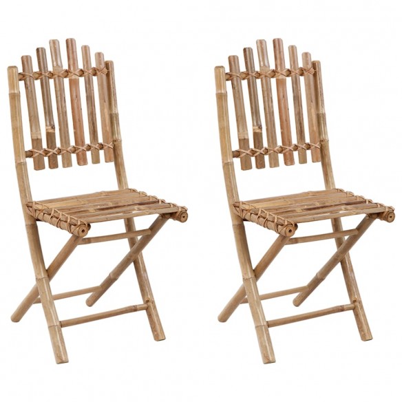 Chaises pliables de jardin 2 pcs avec coussins Bambou