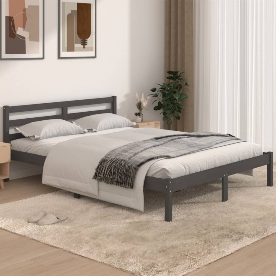 Cadre de lit Bois de pin massif 140x190 cm Gris