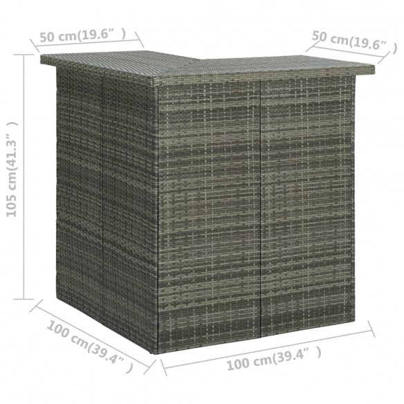 Table d'angle de bar Gris 100x50x105 cm Résine tressée