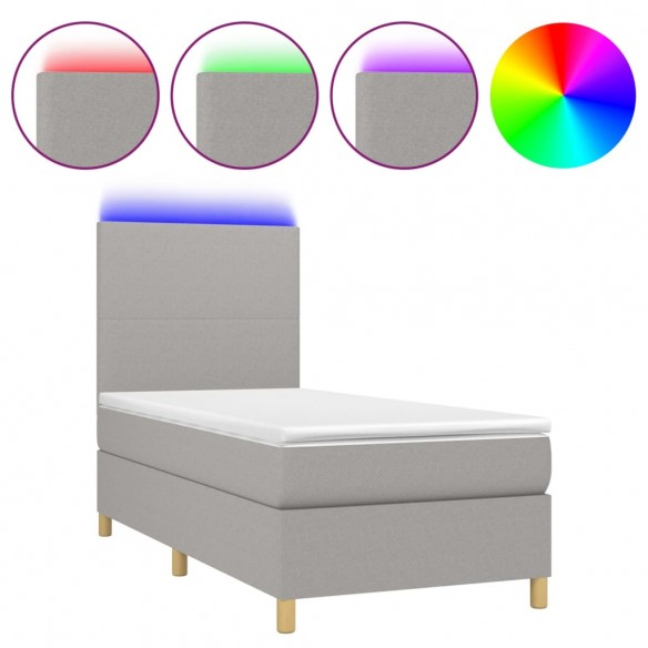 Sommier à lattes de lit et matelas et LED Gris clair 100x200 cm