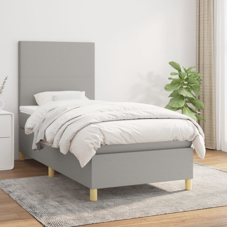 Sommier à lattes de lit avec matelas Gris clair 100x200cm Tissu