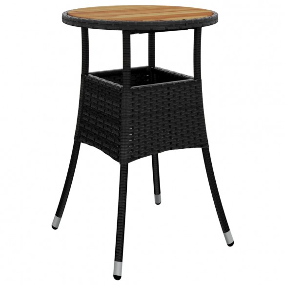 Table de jardin Ø60x75 cm Acacia et résine tressée Noir