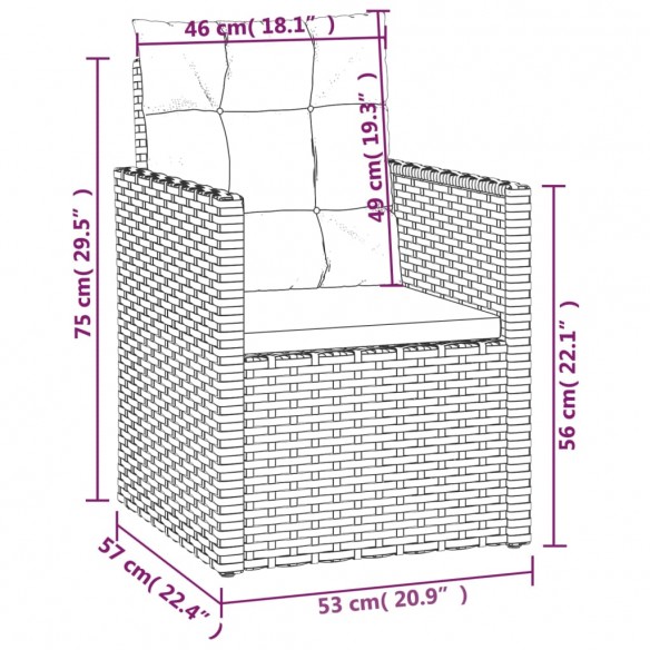 Fauteuil de jardin avec coussins Gris Résine tressée