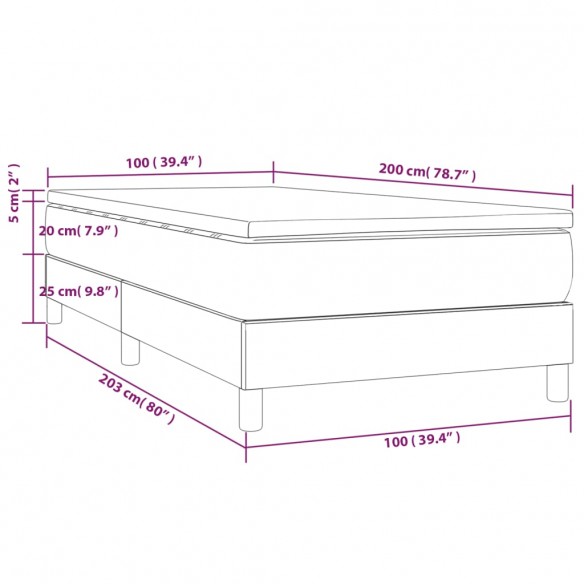 Cadre de lit avec matelas Gris clair 100x200cm Tissu