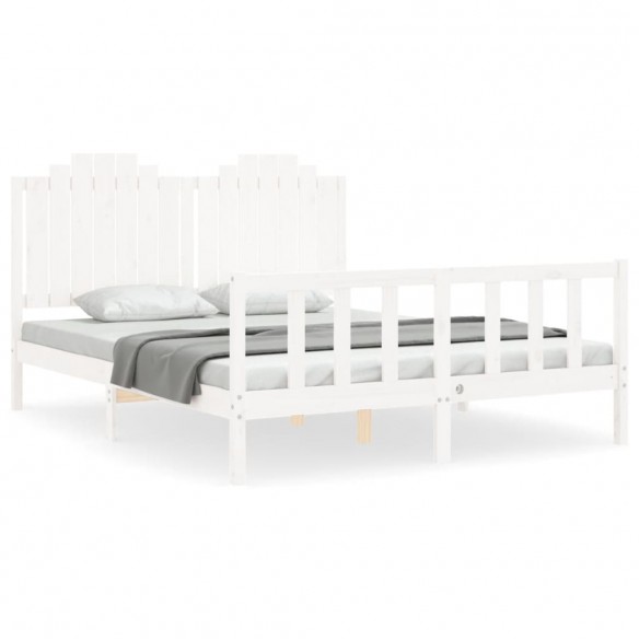 Cadre de lit avec tête de lit blanc King Size bois massif