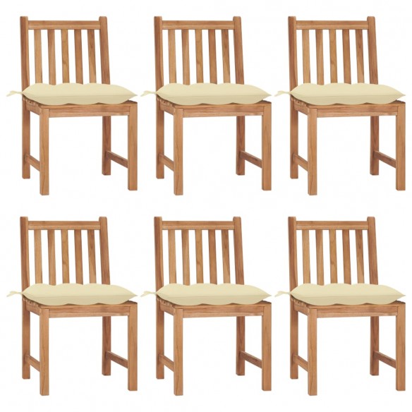 Chaises de jardin 6 pcs avec coussins Bois de teck massif