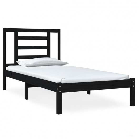 Cadre de lit Noir Bois massif 75x190 cm Petit simple