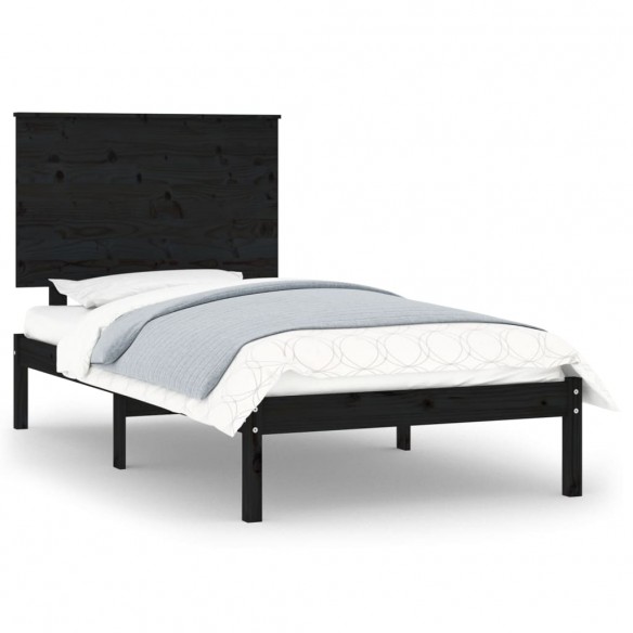 Cadre de lit Noir Bois massif 75x190 cm Petit simple
