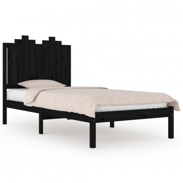 Cadre de lit Noir Bois de pin massif 75x190 cm Petit simple