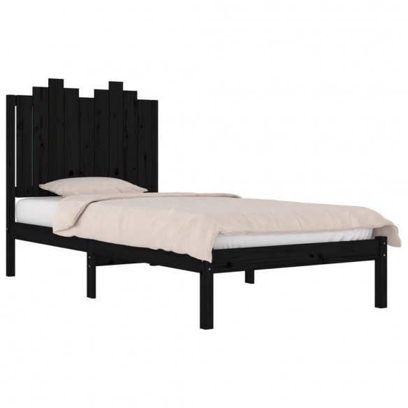 Cadre de lit Noir Bois de pin massif 75x190 cm Petit simple