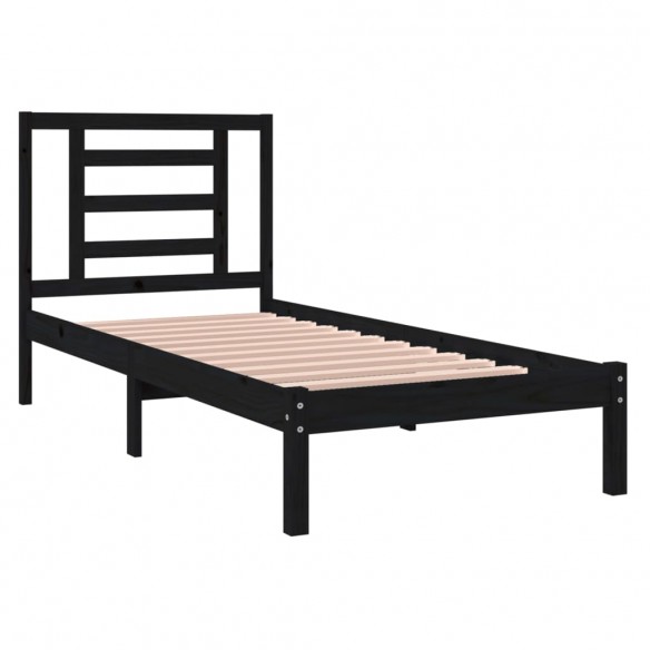 Cadre de lit Noir Bois massif 75x190 cm Petit simple