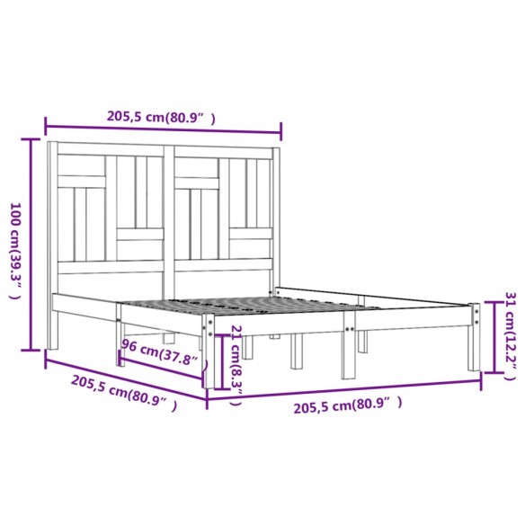 Cadre de lit Marron miel Bois de pin massif 200x200 cm