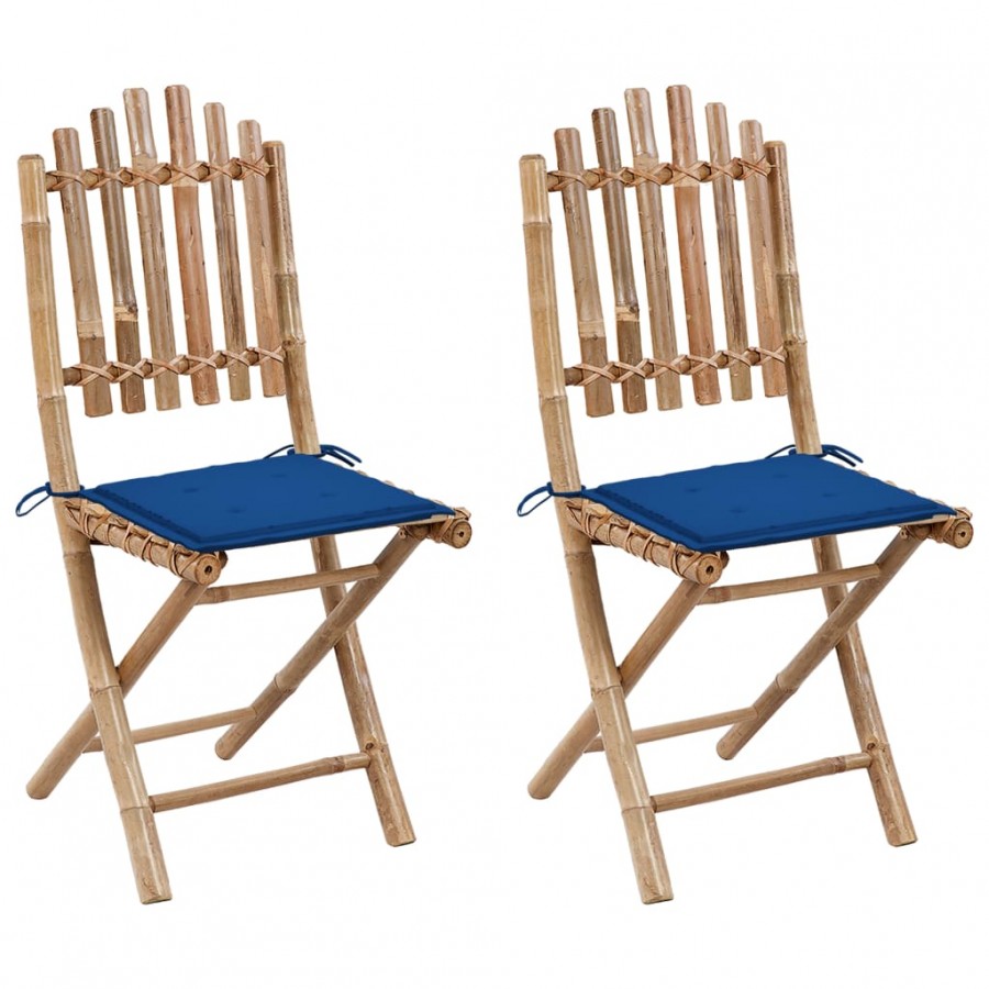 Chaises pliables de jardin 2 pcs avec coussins Bambou