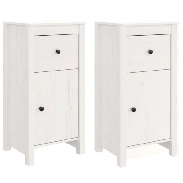 Buffets 2 pcs Blanc 40x35x80 cm Bois massif de pin