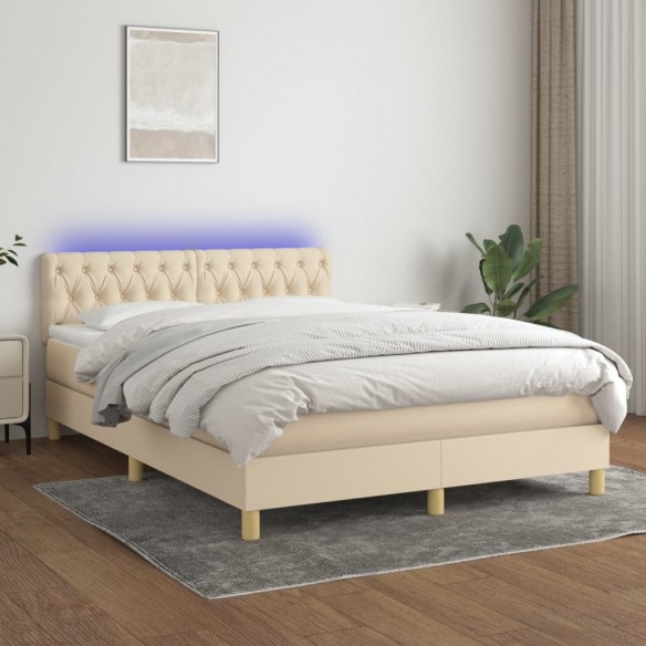 Sommier à lattes de lit avec matelas LED Crème 140x200 cm Tissu