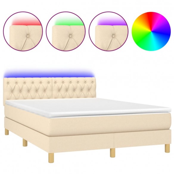 Sommier à lattes de lit avec matelas LED Crème 140x200 cm Tissu