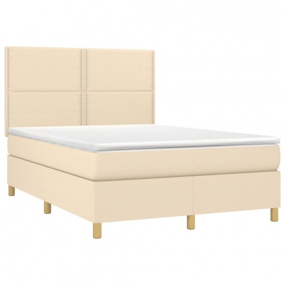 Sommier à lattes de lit avec matelas LED Crème 140x200 cm Tissu