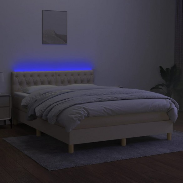 Sommier à lattes de lit avec matelas LED Crème 140x200 cm Tissu