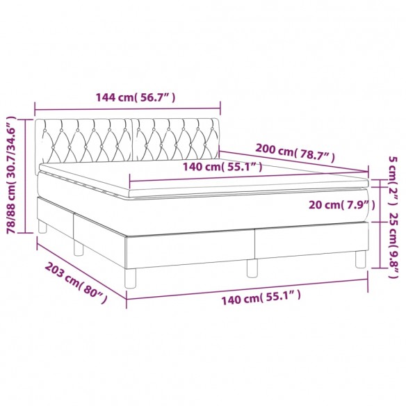 Sommier à lattes de lit avec matelas LED Crème 140x200 cm Tissu