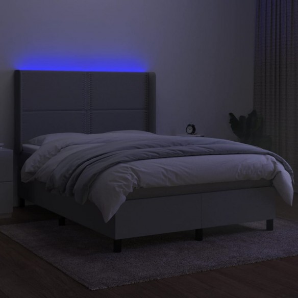 Cadre de lit matelas LED Gris clair 140x190 cm Tissu