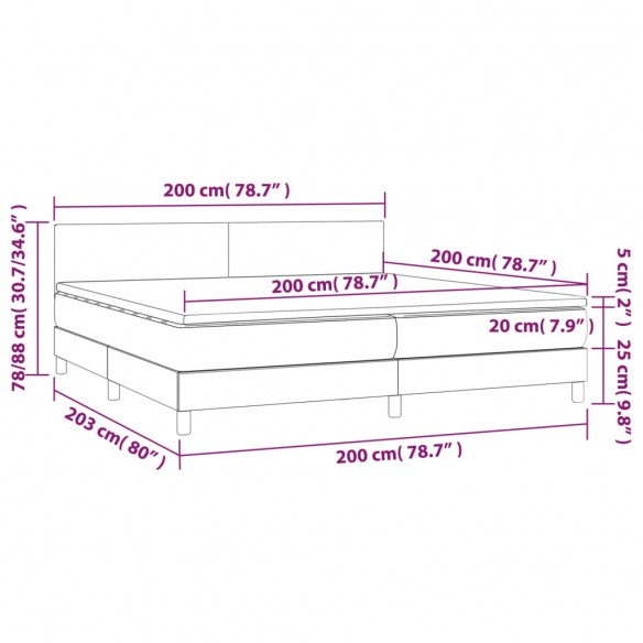 Cadre de lit avec matelas LED Vert foncé 200x200 cm