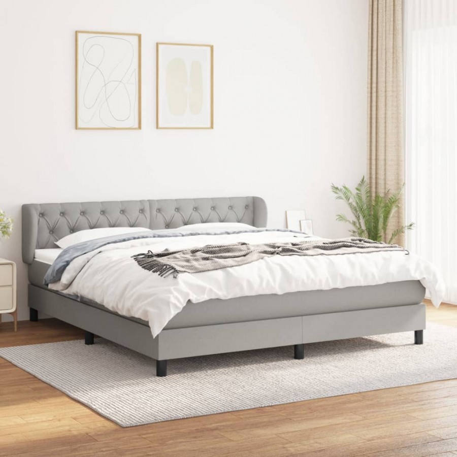 Sommier à lattes de lit avec matelas Gris clair 160x200cm Tissu