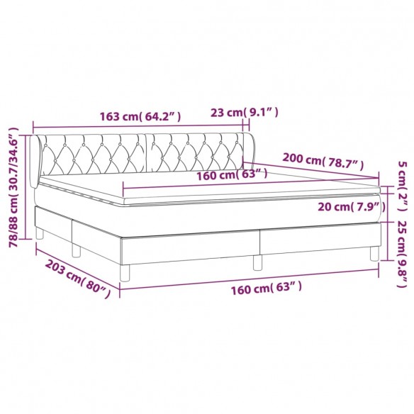 Cadre de lit avec matelas Gris clair 160x200cm Tissu