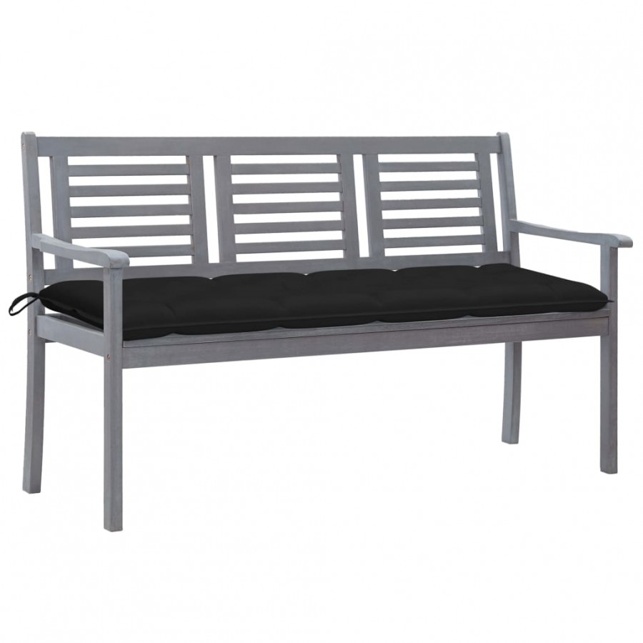 Banc de jardin 3 places avec coussin 150 cm Gris Eucalyptus