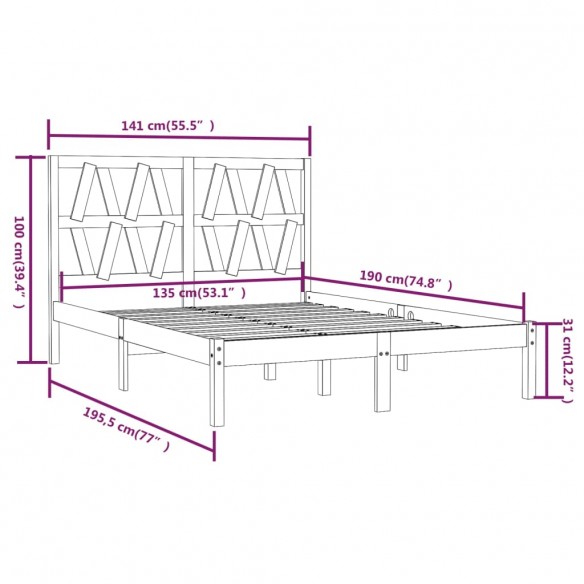 Cadre de lit Marron miel Bois de pin massif 135x190 cm Double