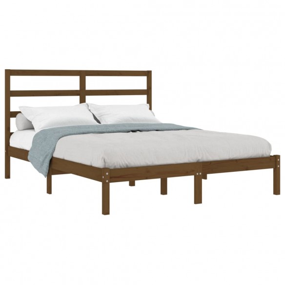 Cadre de lit Marron miel Bois massif 135x190 cm Double