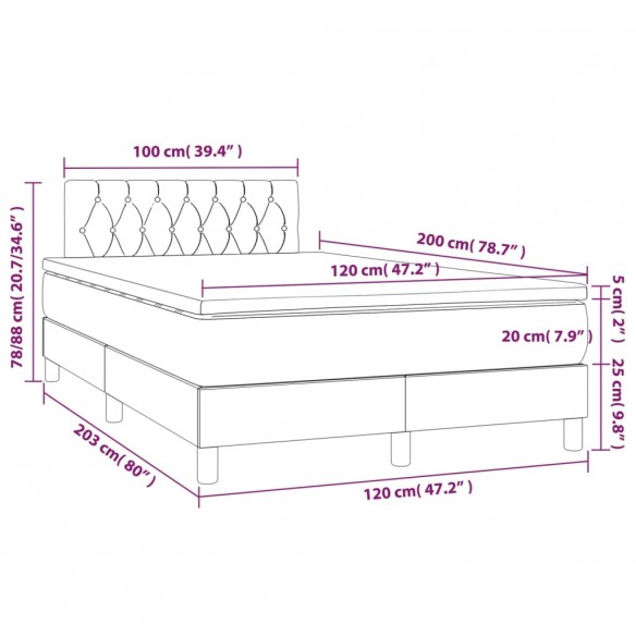 Cadre de lit avec matelas Marron foncé 120x200 cm