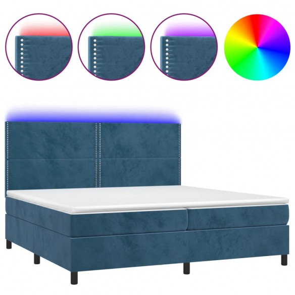 Cadre de lit matelas et LED Bleu foncé 200x200 cm