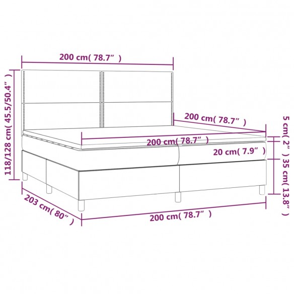 Cadre de lit matelas et LED Bleu foncé 200x200 cm