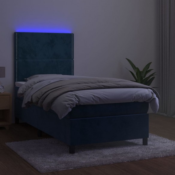 Cadre de lit matelas et LED Bleu foncé 100x200 cm